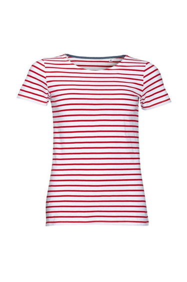 SOLS Womens/Ladies Miles Striped Short Sleeve T-Shirt - White/Red