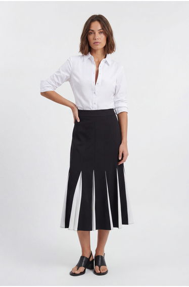 Soft Tailored Contrast Godet Detail Midi Skirt