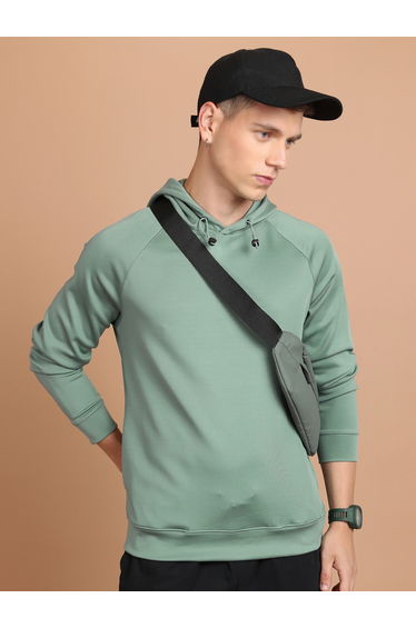 Solid Raglan Sleeves Drawstring Hoodie