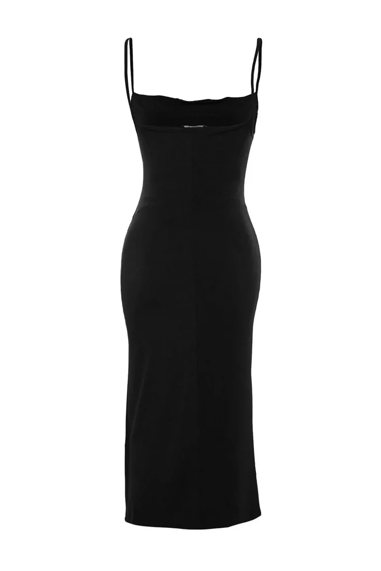 Shop Black Ruched Bodycon Midi Slip Dress Online in Oman Shop Black Ruched Bodycon Midi Slip Dress Online in Oman