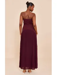 Plum Woven Bandeau Pleated Hem Detail Maxi Dress - 1