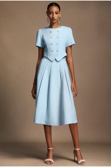 Katrina Round Neck Puff Sleeves Top And Skirt Two-Piece Set