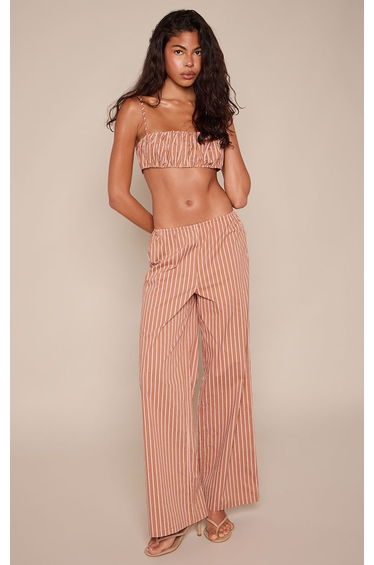 Rust Pinstripe Poplin Wide Leg Trousers Co-ord
