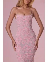 Embellished Square Neck Maxi Dress in Blush Pink - 3