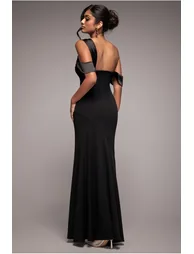 Goddiva One Shoulder Satin Band Maxi Dress - Black - 1