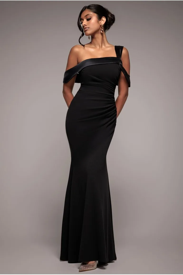 Shop Goddiva One Shoulder Satin Band Maxi Dress - Black Online in Bahrain Shop Goddiva One Shoulder Satin Band Maxi Dress - Black Online in Bahrain