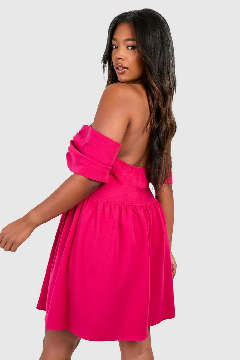 Plus Bardot Drop Shoulder Skater Dress - hot pink - 1