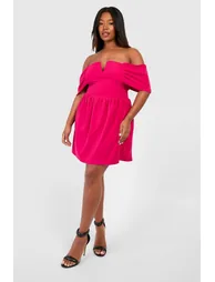 Plus Bardot Drop Shoulder Skater Dress - hot pink - 2