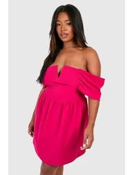Plus Bardot Drop Shoulder Skater Dress - hot pink