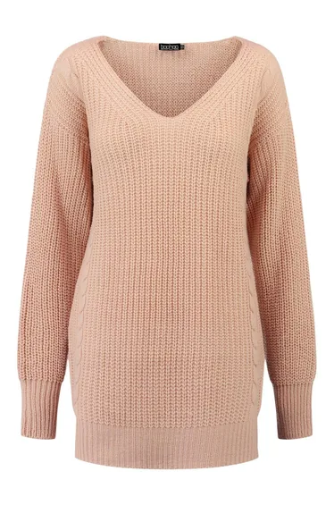 V Neck Oversized Jumper - rose