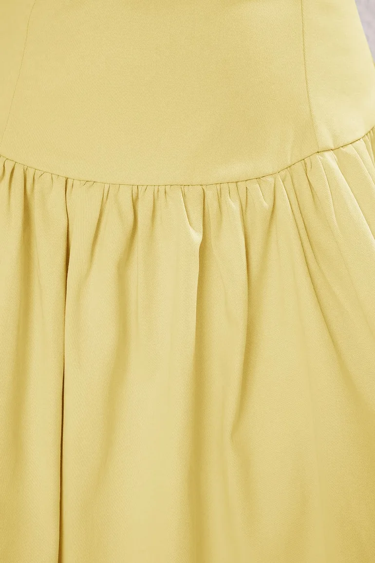 فستان قصير قصير بخصر بفتحات - أصفر - 2