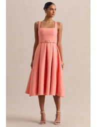 Camoria | Coral Boucle Square-Neck Midi Dress - 4