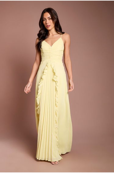 Pleat Detail V Neck Maxi Dress