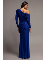 Off Shoulder Gathered Panel Soft Touch Maxi Dress - Royal Blue by Goddiva - 1