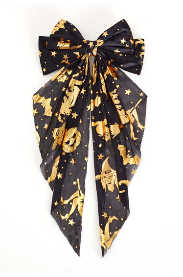 Gilded Witchcraft Pumpkin Bow Hair Barrette for