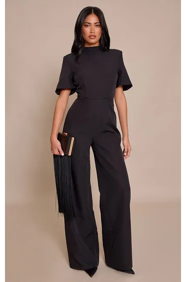 Black Tailored Short Sleeve Jumpsuit