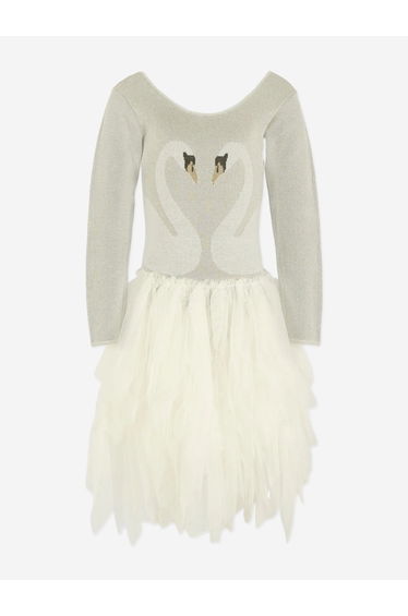 Stella McCartney Girls Swan Dress in Silver