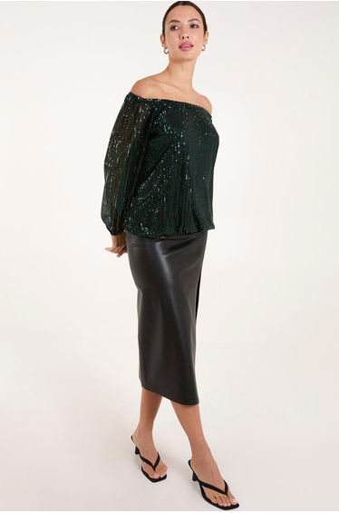 Elastic Neck Puffball Sequin Top