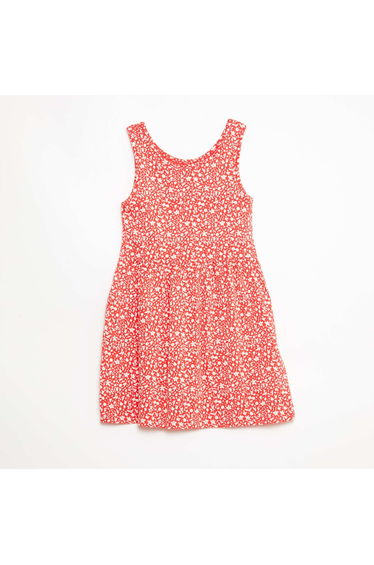 All-Over Cotton Knit Dress with Thin Straps RED