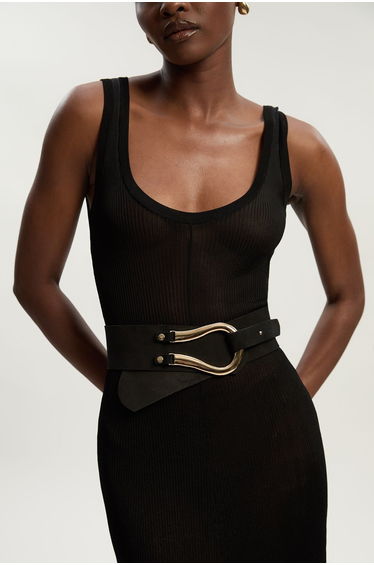 Suede Hardware Detail Waist Belt