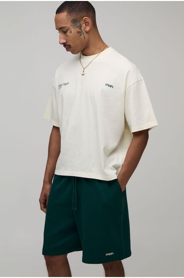 Oversized Boxy Italia Capri T-Shirt & Baggy Short Set - forest