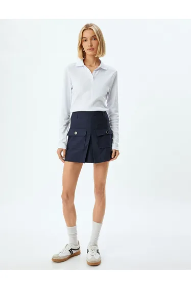 شورت بنمط تنورة كوتون كحلي بقصة مستقيمة