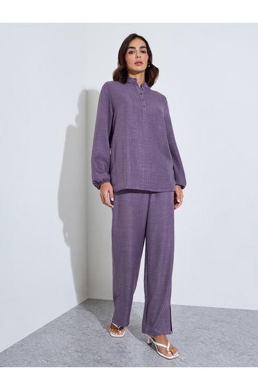 Purple Oversized Longline Top and Pants Modest Set