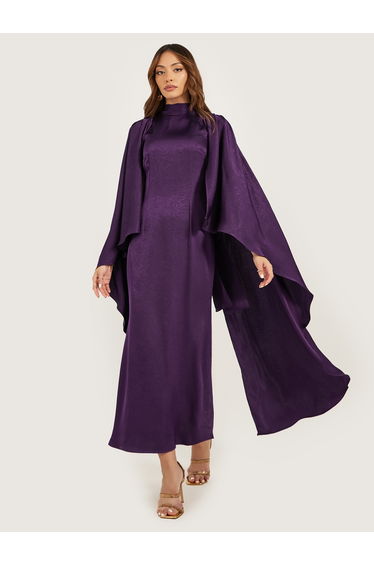 Plain Cape Sleeves A-Line Maxi Dress