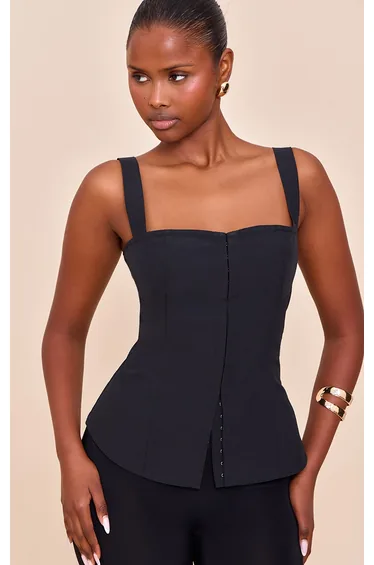 Black Hook And Eye Strappy Longline Top