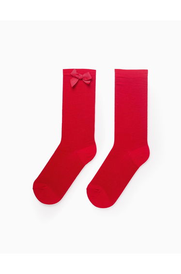 High Socks with Bow for Girls, Red