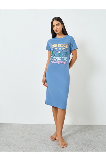 women's graphic print short sleeve round neck knee length nightdress