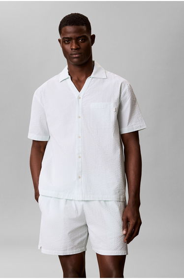 Seersucker S/S Button Down Dime Stripe Top in White