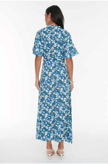 Navy Blue Belted Floral Print Maxi Viscose Woven Shirt Dress product thumbnail 3