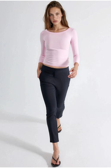 BUSEM Crew Neck Ribbed Long Sleeve Blouse
