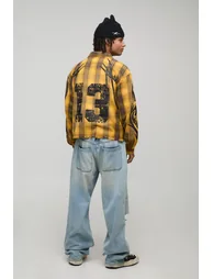 قميص كاروهات بتصميم واسع عريض بأكمام طويلة - أصفر - 1