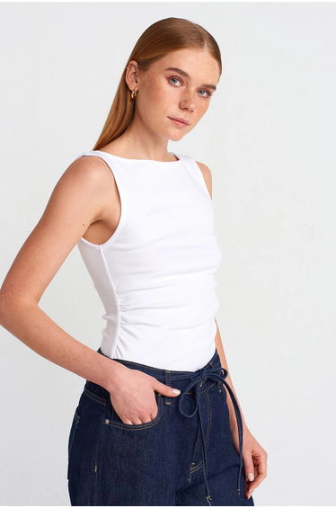 Dilvin Sleeveless Boat Neck Jersey Blouse