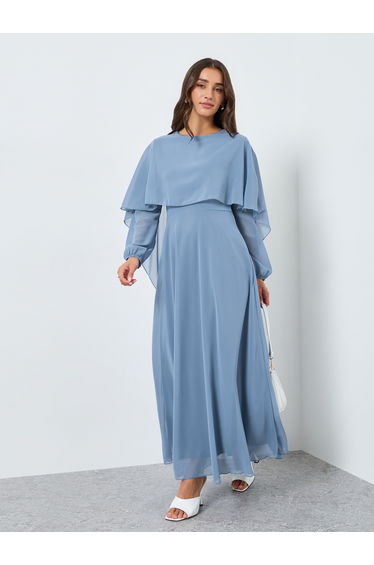 Women Blue Double Layer Chiffon Maxi Dress