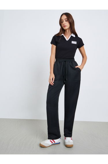Women Elastic Drawstring Waist Straight Leg Pants