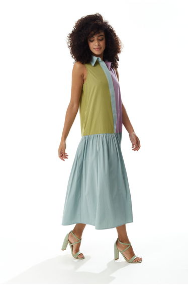 Women's Midi Dress in Contrast Stripes with Button Up Front and Sleeveless Design. product thumbnail 3