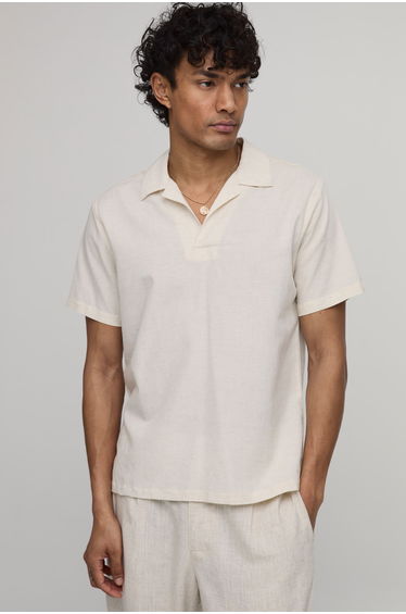 Linen Blend Slim Revere Polo - natural