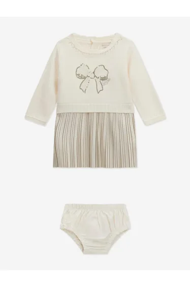 Guess Baby Girls Mixed Fabric Dress in Ivory