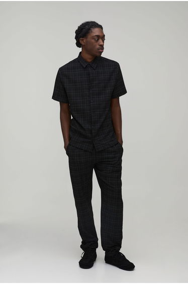 Checked Regular Shirt & Tapered Trouser Set - black