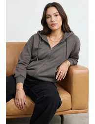 Anthracite Oversize/Relaxed Fit Basic Hooded Zippered Thick Inside Fleece - 2