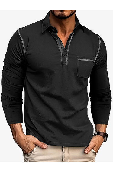 Men Long Sleeve Polo with Pocket Detail