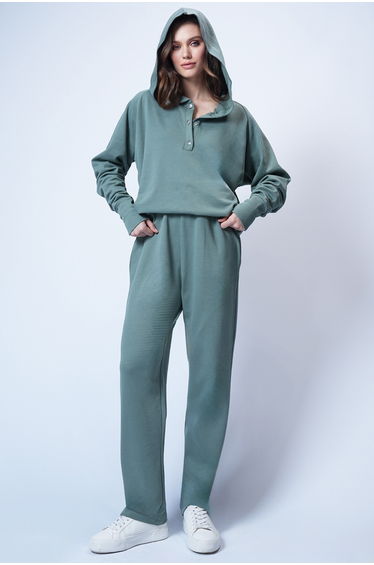 Women's Mint Hooded Snap Fastener Oversize Sweatshirt and Pants Set