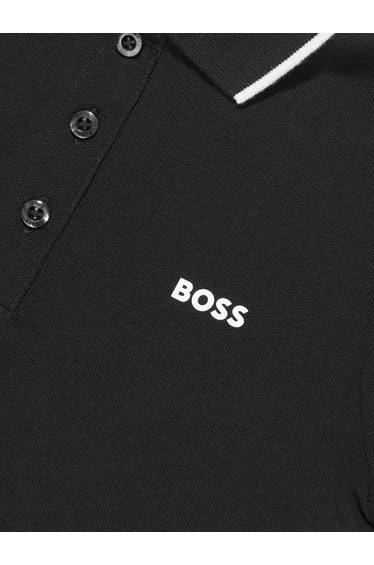 Boys Logo Print Polo Shirt in Black