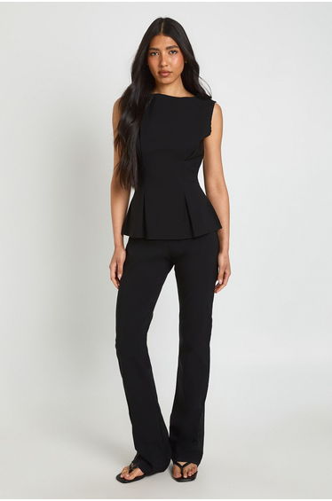 Tall Stretch High Waisted Flared Trousers - black