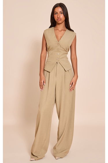Petite Taupe Tailored Button Up Waistcoat