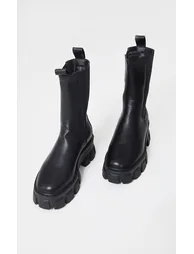 Black Extreme Chunky Sole Calf High Chelsea Boots - 2