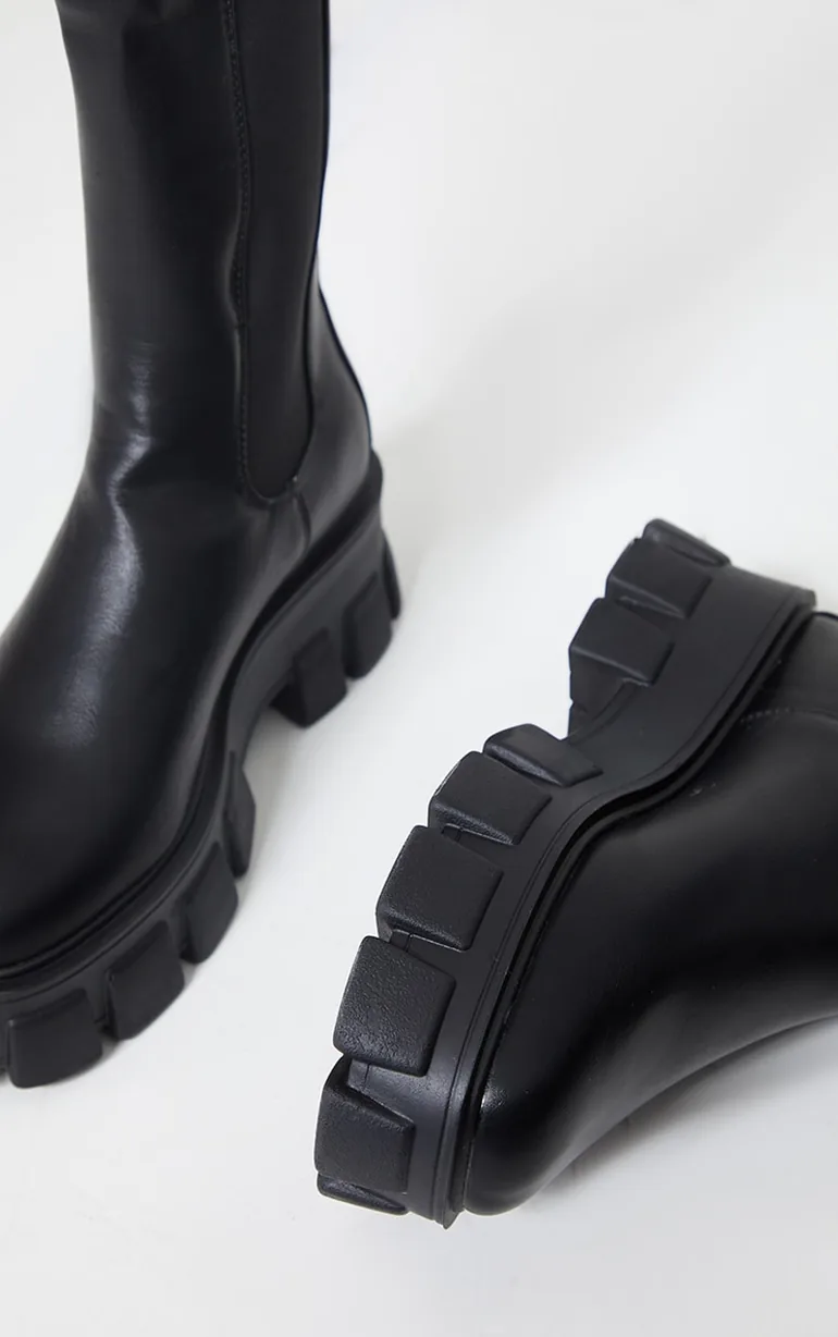 Black Extreme Chunky Sole Calf High Chelsea Boots - 3
